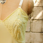 50s nan flower yellow nylon slip - back full length on dress form