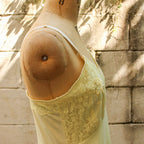 50s nan flower yellow nylon slip - hem lace and embroidery detail
