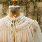 60s nan flower sheer chiffon peignoir - pleated lace collar detail