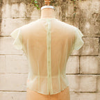 40s RARE sheer chiffon ruffle blouse with rhinestone buttons