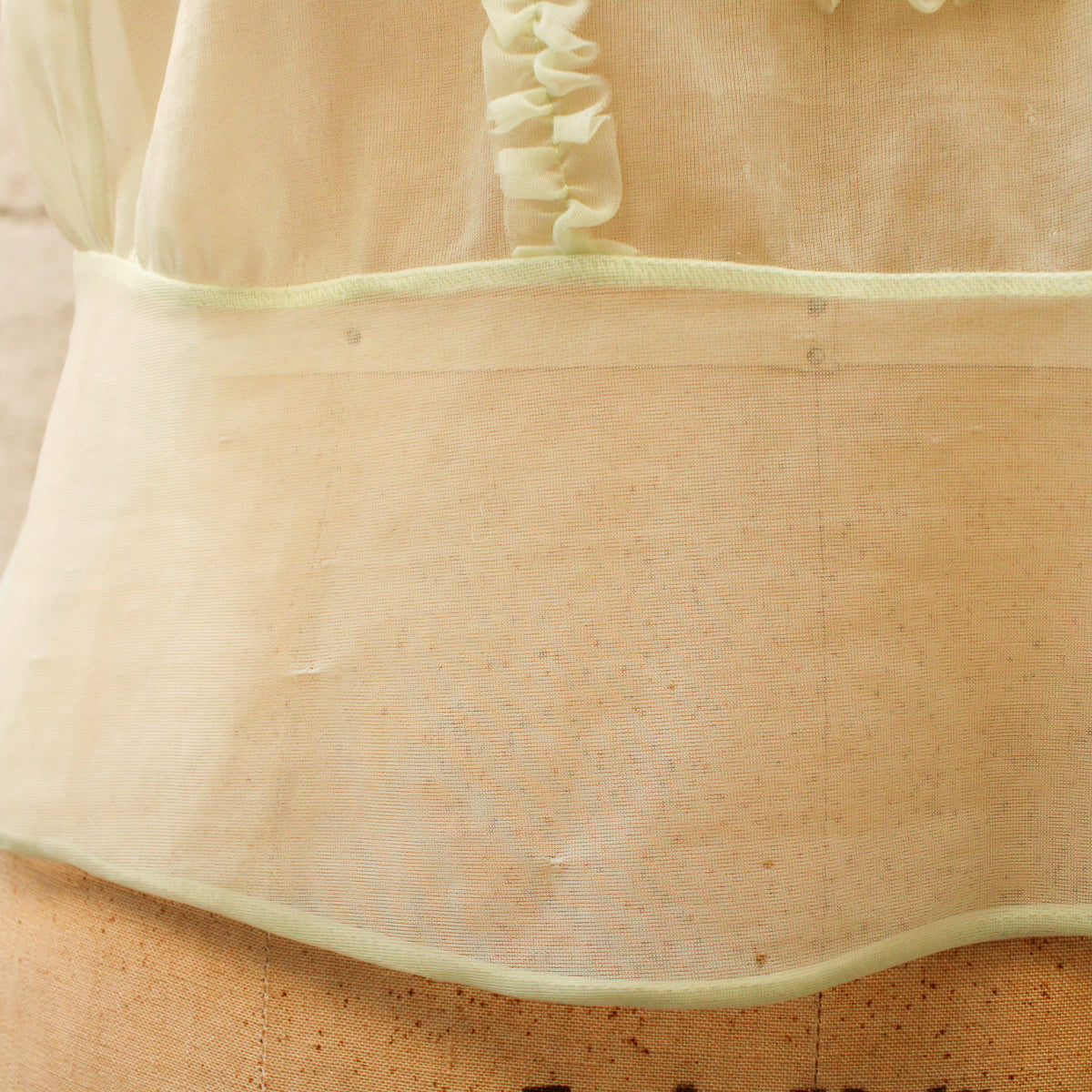 40s RARE sheer chiffon ruffle blouse with rhinestone buttons