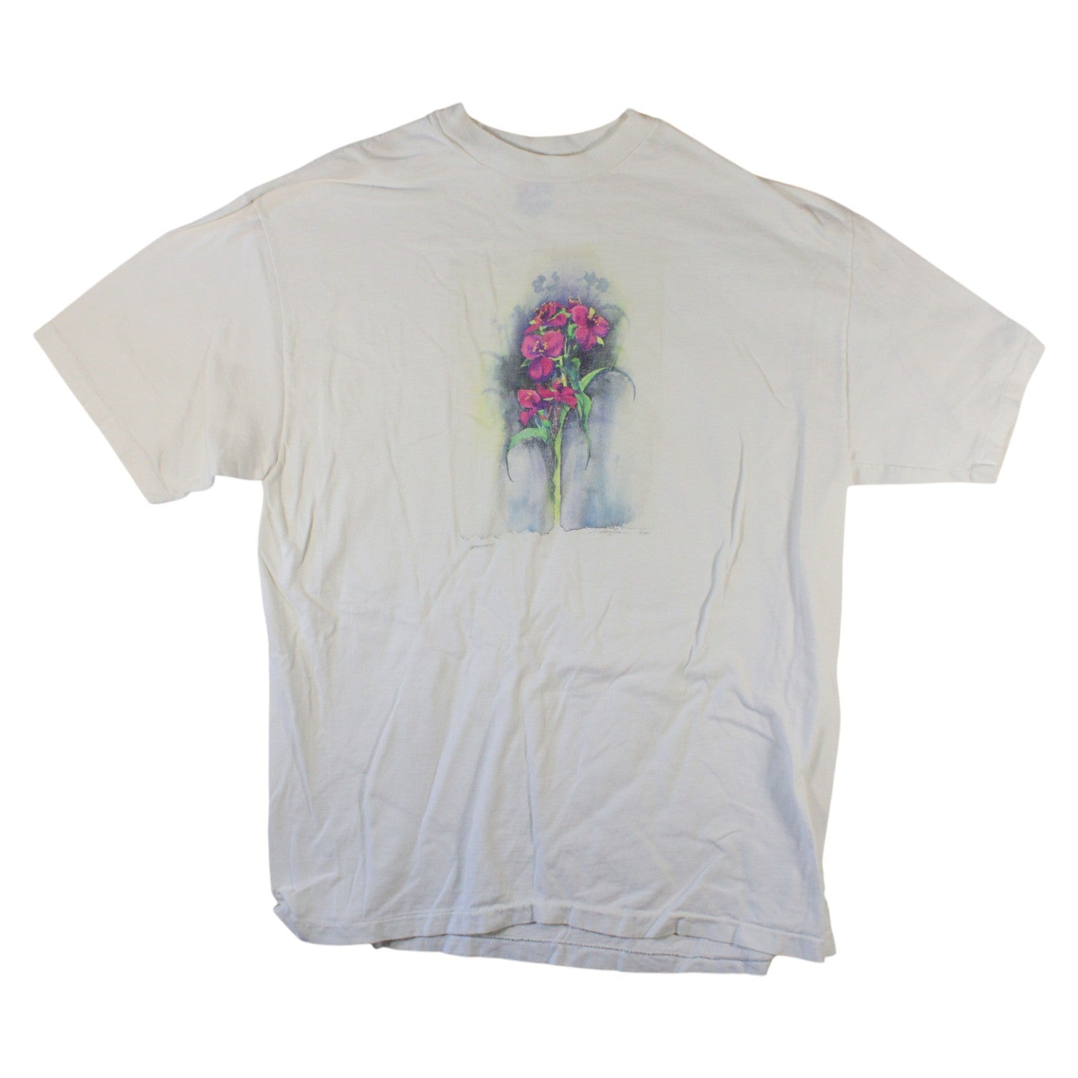 80s hanes beefy-t single stitch floral watercolor tee (l)