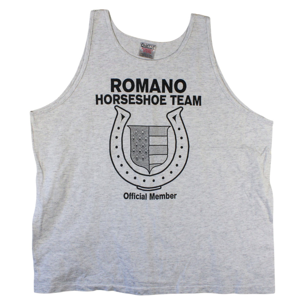 90s oneita romano horseshoe team cutoff tee