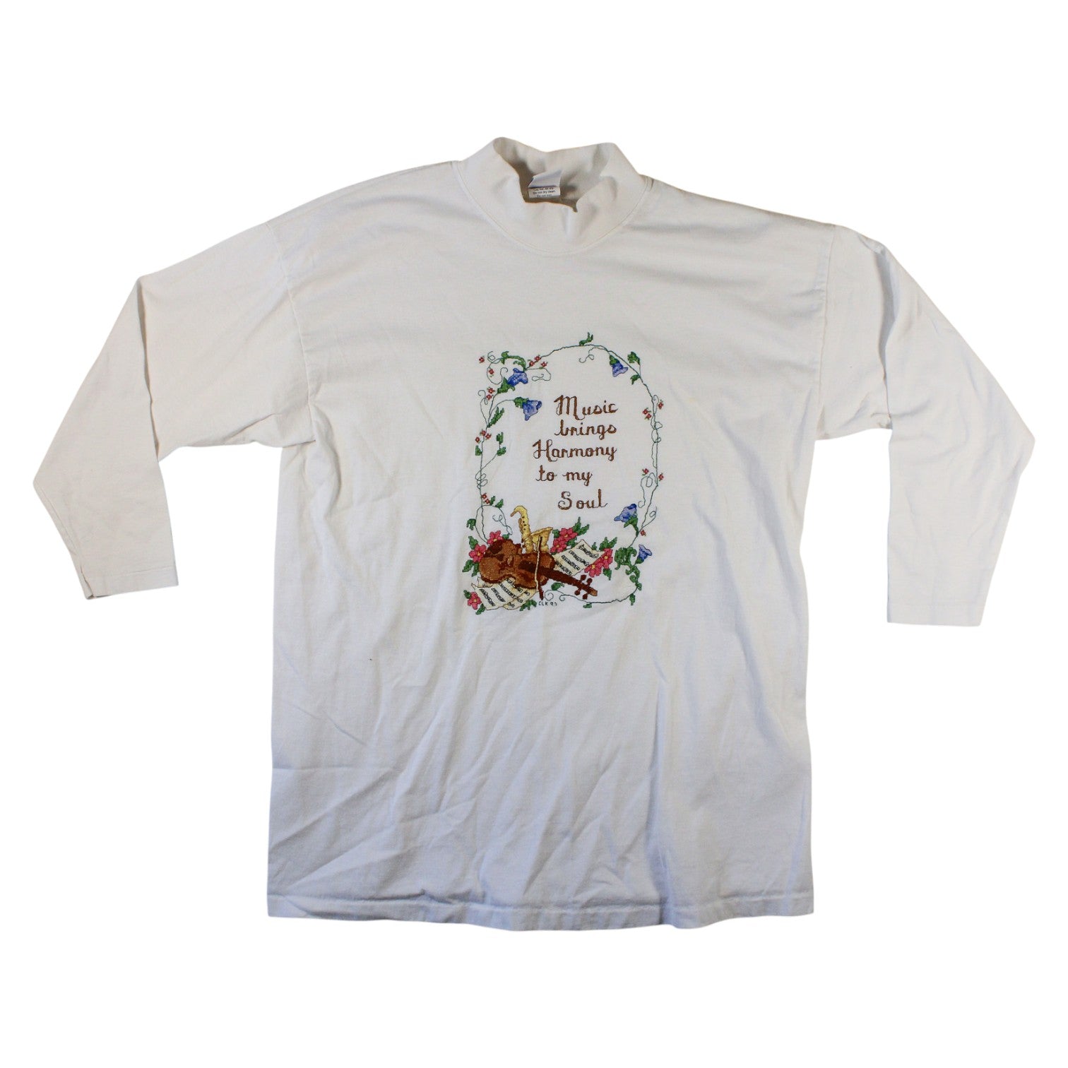 90s decosport mock-neck “music brings harmony”