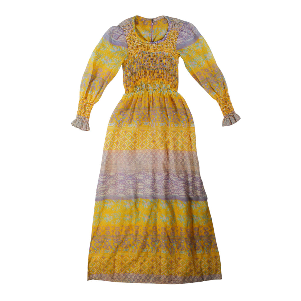 70s handmade yellow cotton voile prairie maxi dress