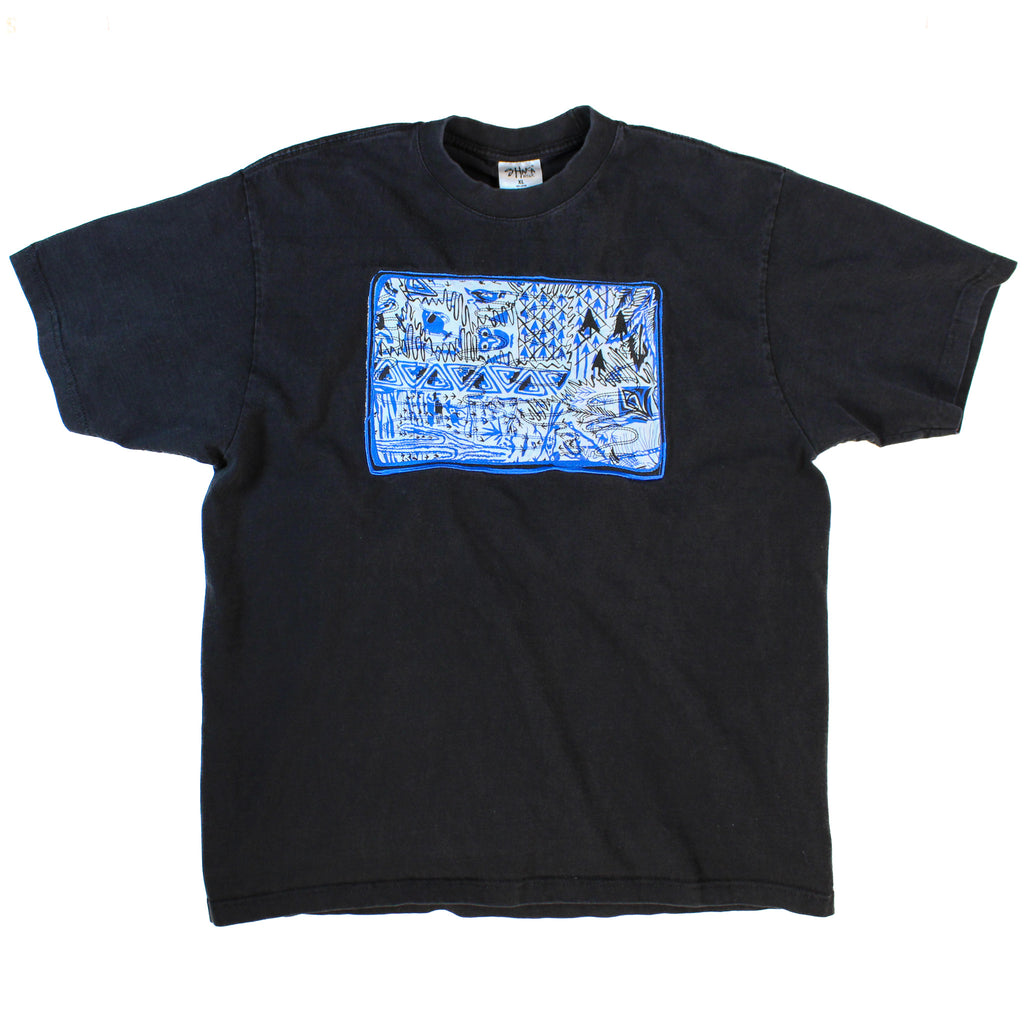 60s harwood steiger blue landscape quilted applique tee - one-of-a-kind