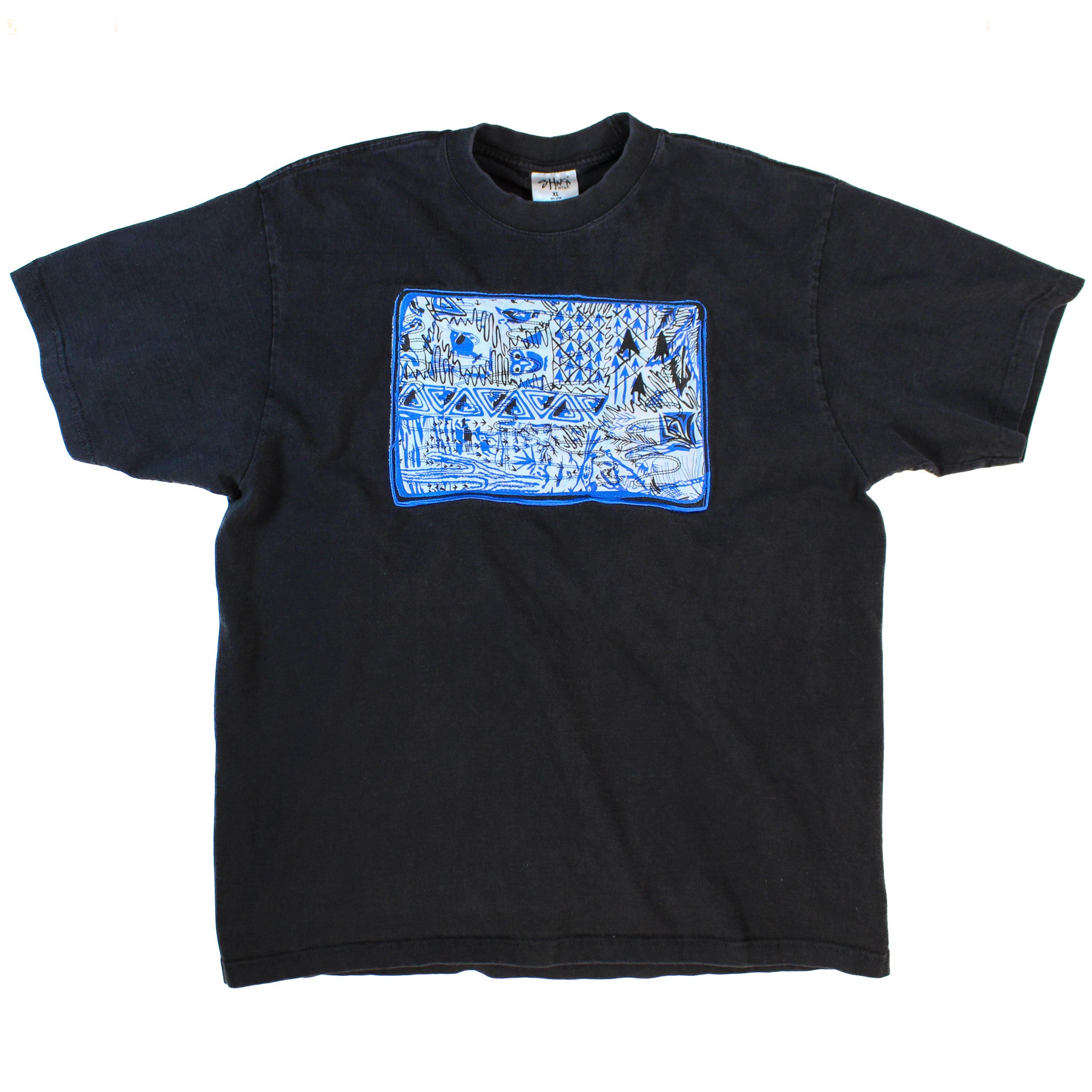 60s harwood steiger blue landscape quilted applique tee - one-of-a-kind