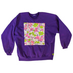 60s quilted floral sweatshirt in purple - one-of-a-kind