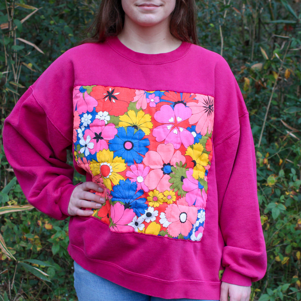 60s psychedelic reverse-appliqué magenta sweatshirt - one-of-a-kind