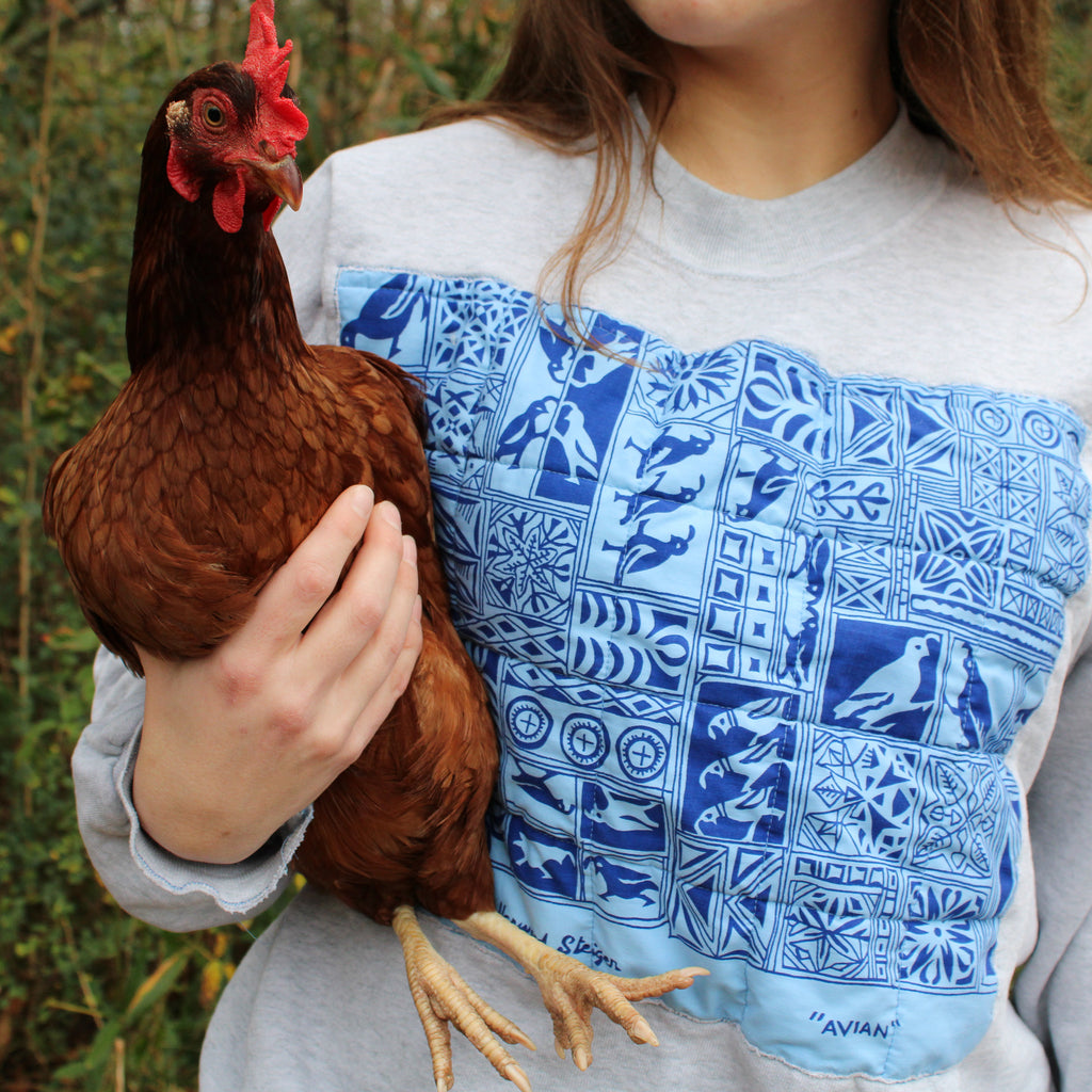 60s harwood steiger avian panel sweatshirt in heather grey - designer textile