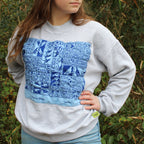 60s harwood steiger avian panel sweatshirt in heather grey - designer textile