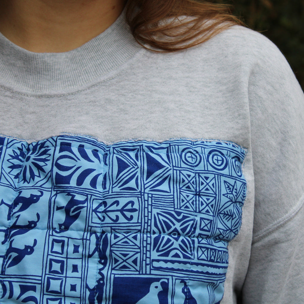 60s harwood steiger avian panel sweatshirt in heather grey - designer textile