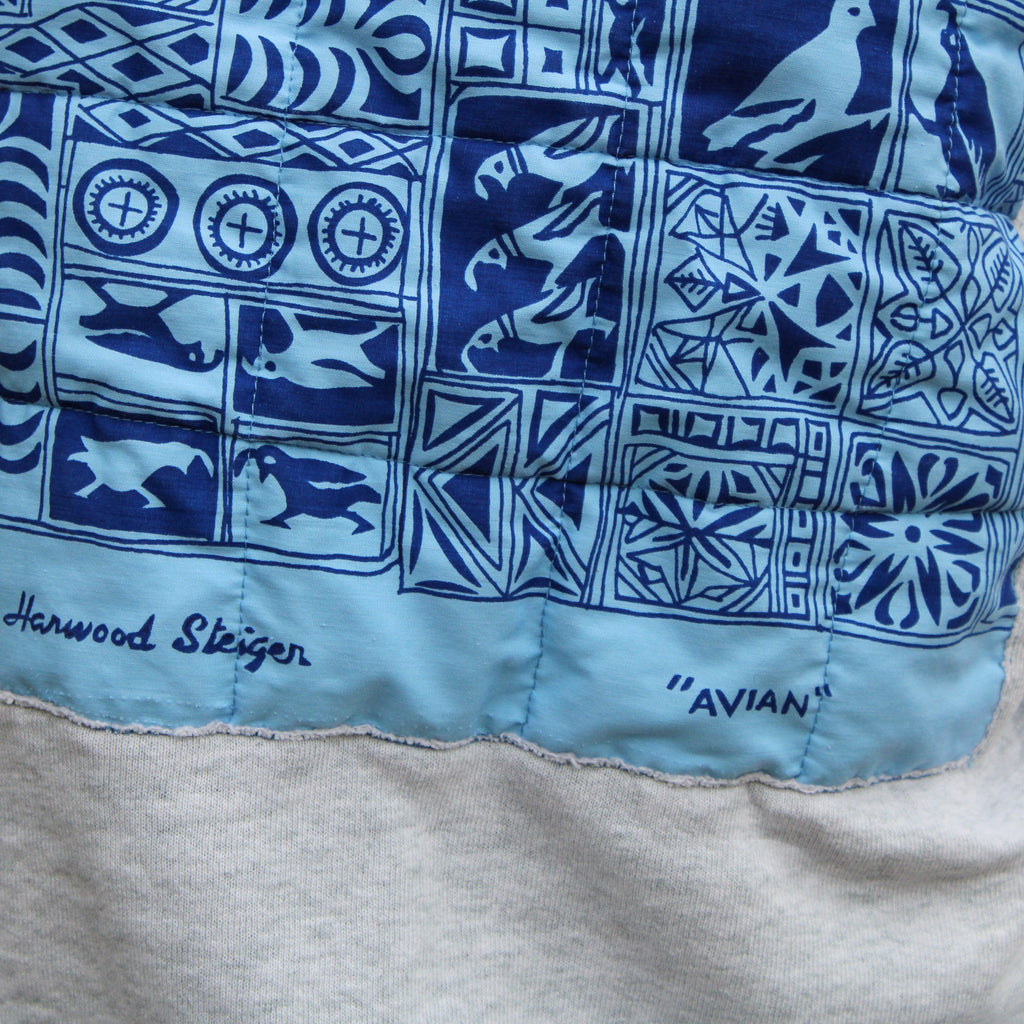 60s harwood steiger avian panel sweatshirt in heather grey - designer textile