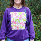 60s quilted floral sweatshirt in purple - one-of-a-kind