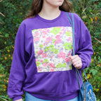 60s quilted floral sweatshirt in purple - one-of-a-kind