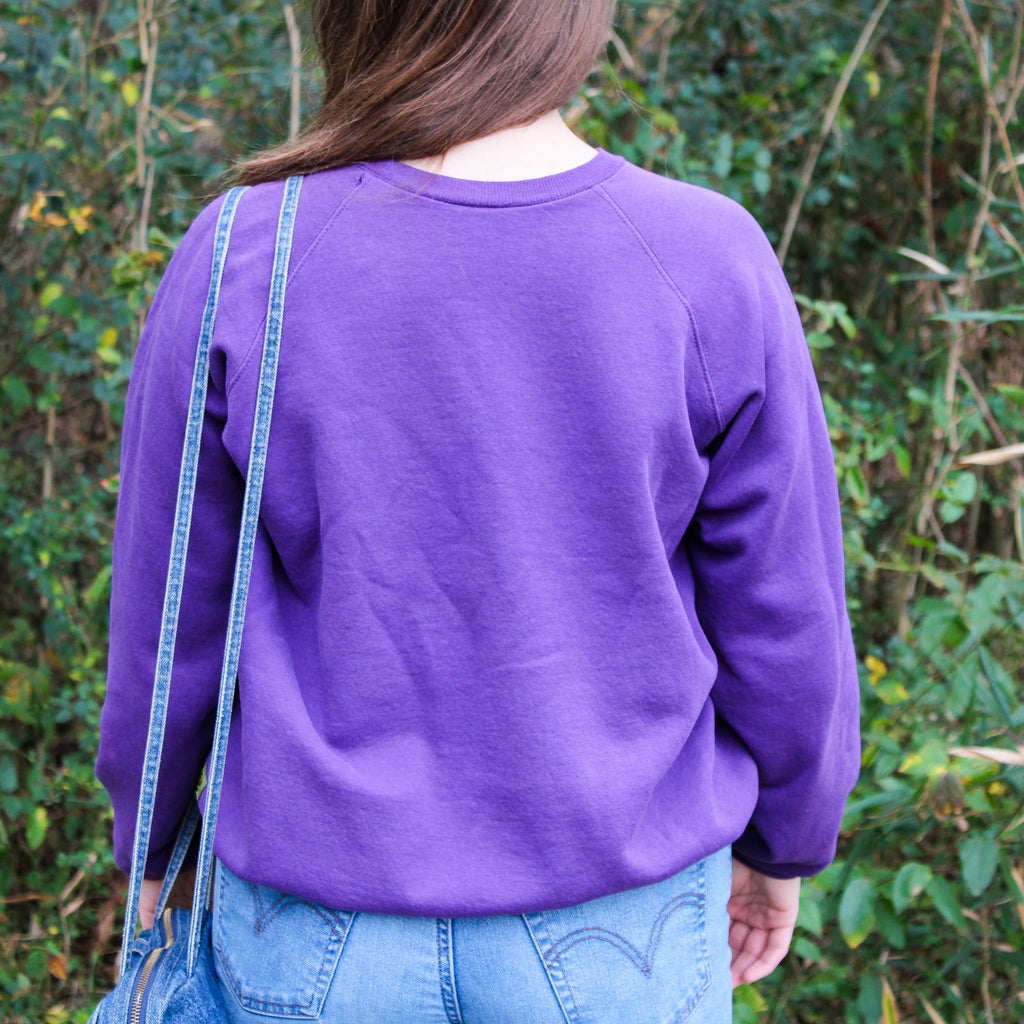 60s quilted floral sweatshirt in purple - one-of-a-kind