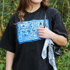 60s harwood steiger blue landscape quilted applique tee - one-of-a-kind