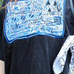 60s harwood steiger blue landscape quilted applique tee - one-of-a-kind