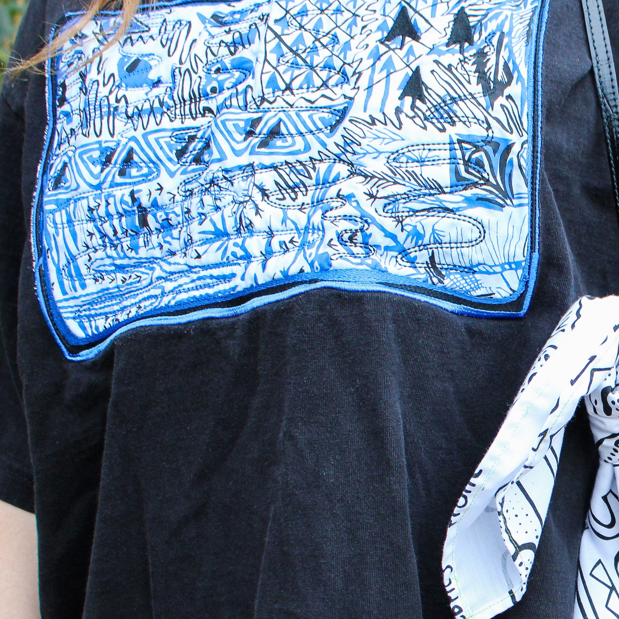 60s harwood steiger blue landscape quilted applique tee - one-of-a-kind