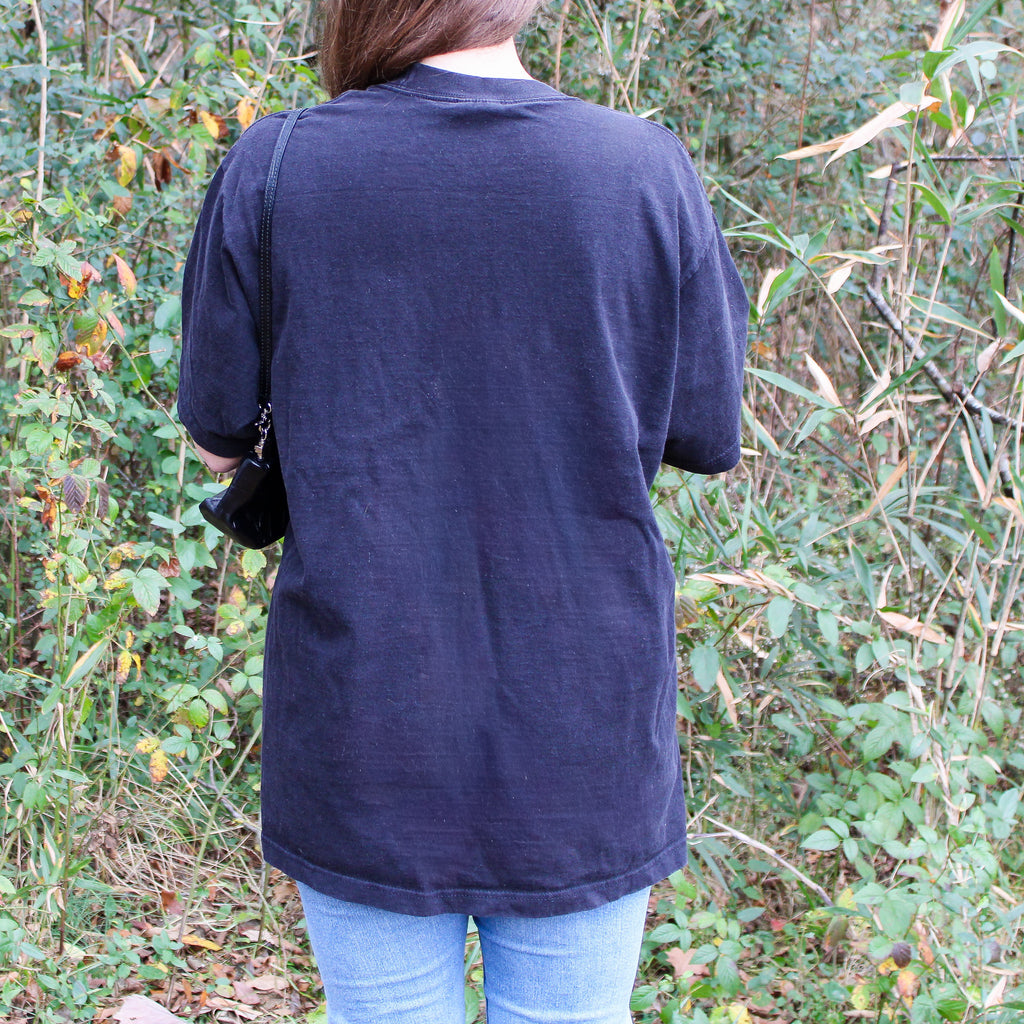 60s harwood steiger blue landscape quilted applique tee - one-of-a-kind