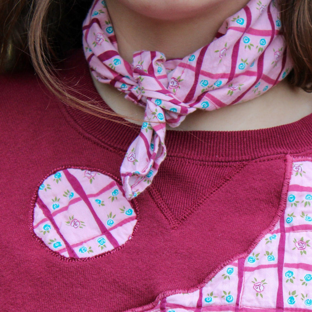 50s scarf or bandana usa-made pink faux patchwork rose vintage textile bandana