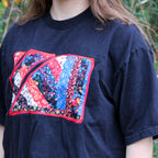 70s faux-patchwork appliqué tee in black - one-of-a-kind