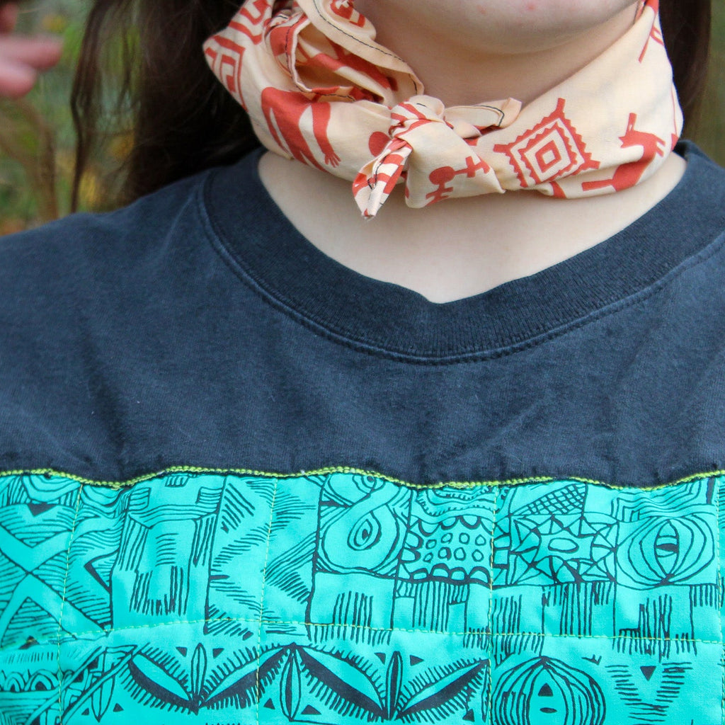 50s scarf or bandana usa-made designer textile harwood steiger pictograph terra cotta bandana