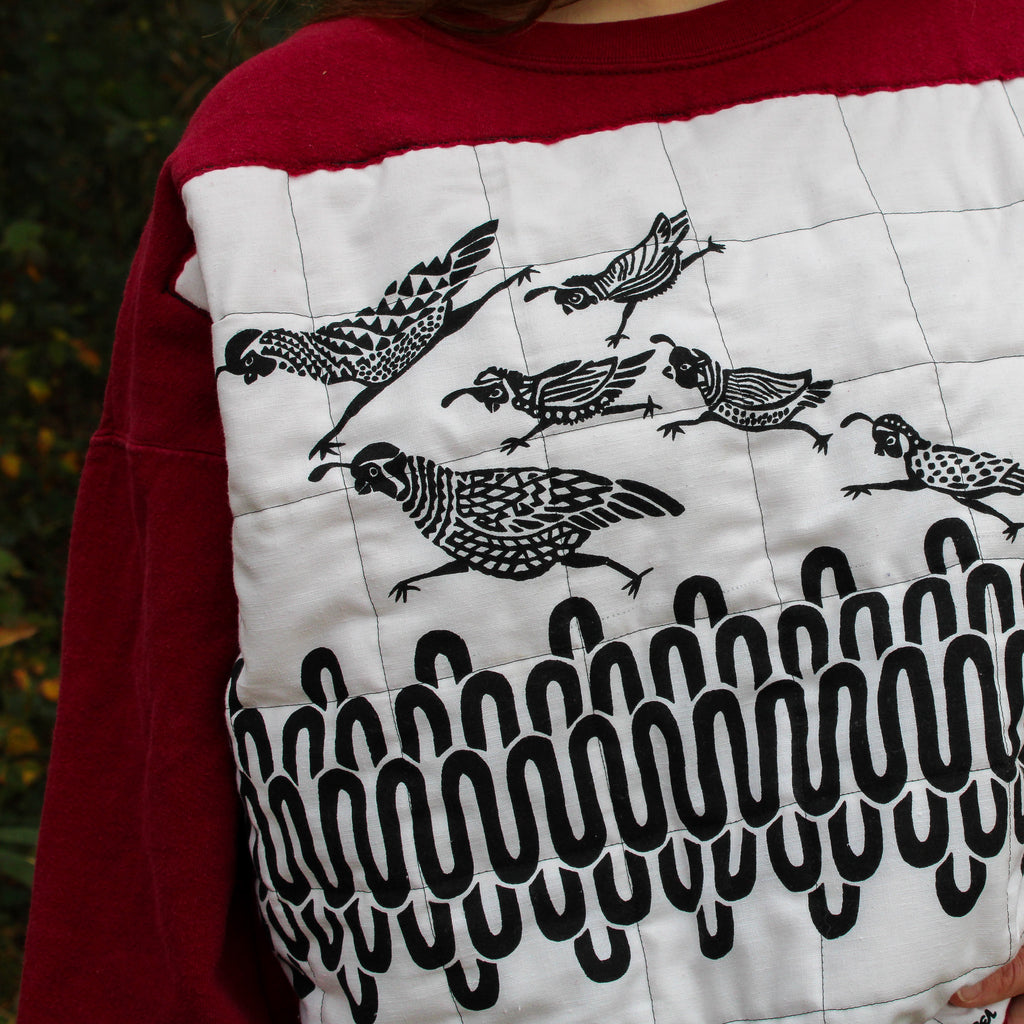 60s harwood steiger six quail quilted remade - designer mcm textile