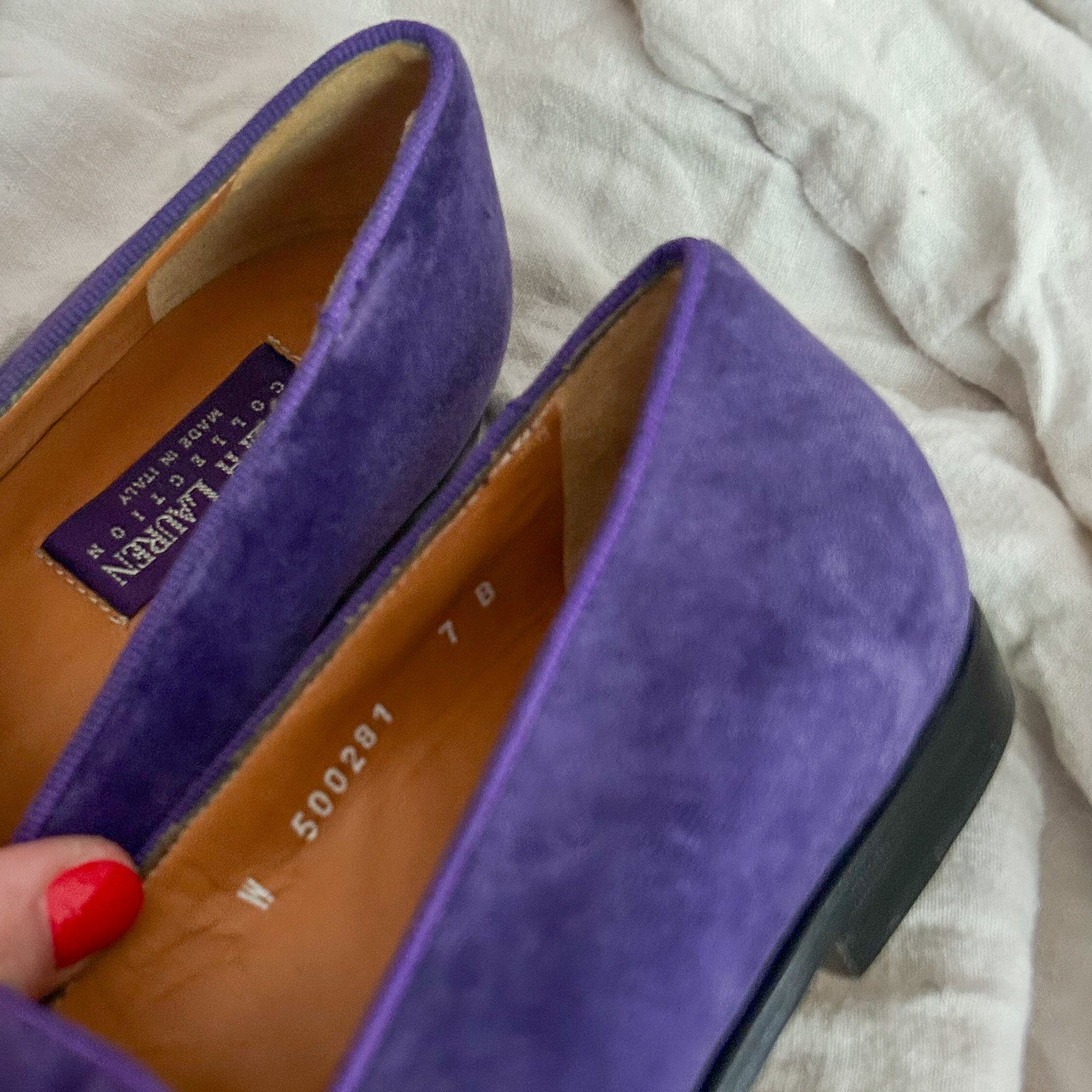 90s ralph lauren collection purple velvet smoking slippers - RL monogram