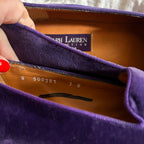90s ralph lauren collection purple velvet smoking slippers - RL monogram