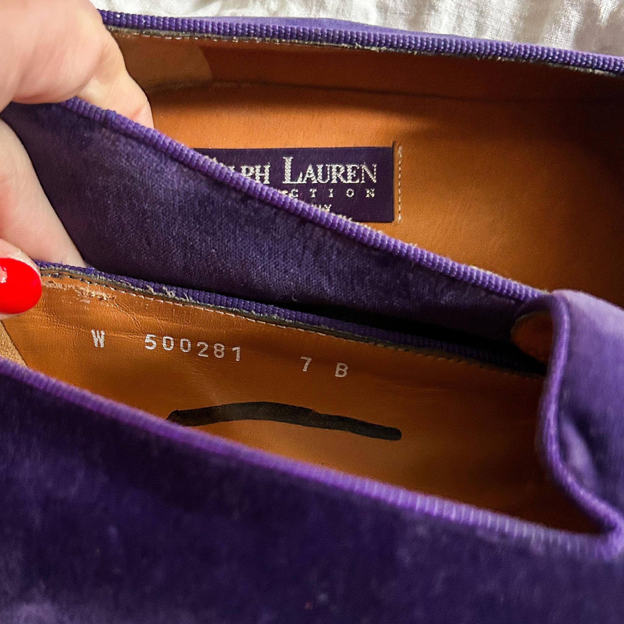 90s ralph lauren collection purple velvet smoking slippers - RL monogram