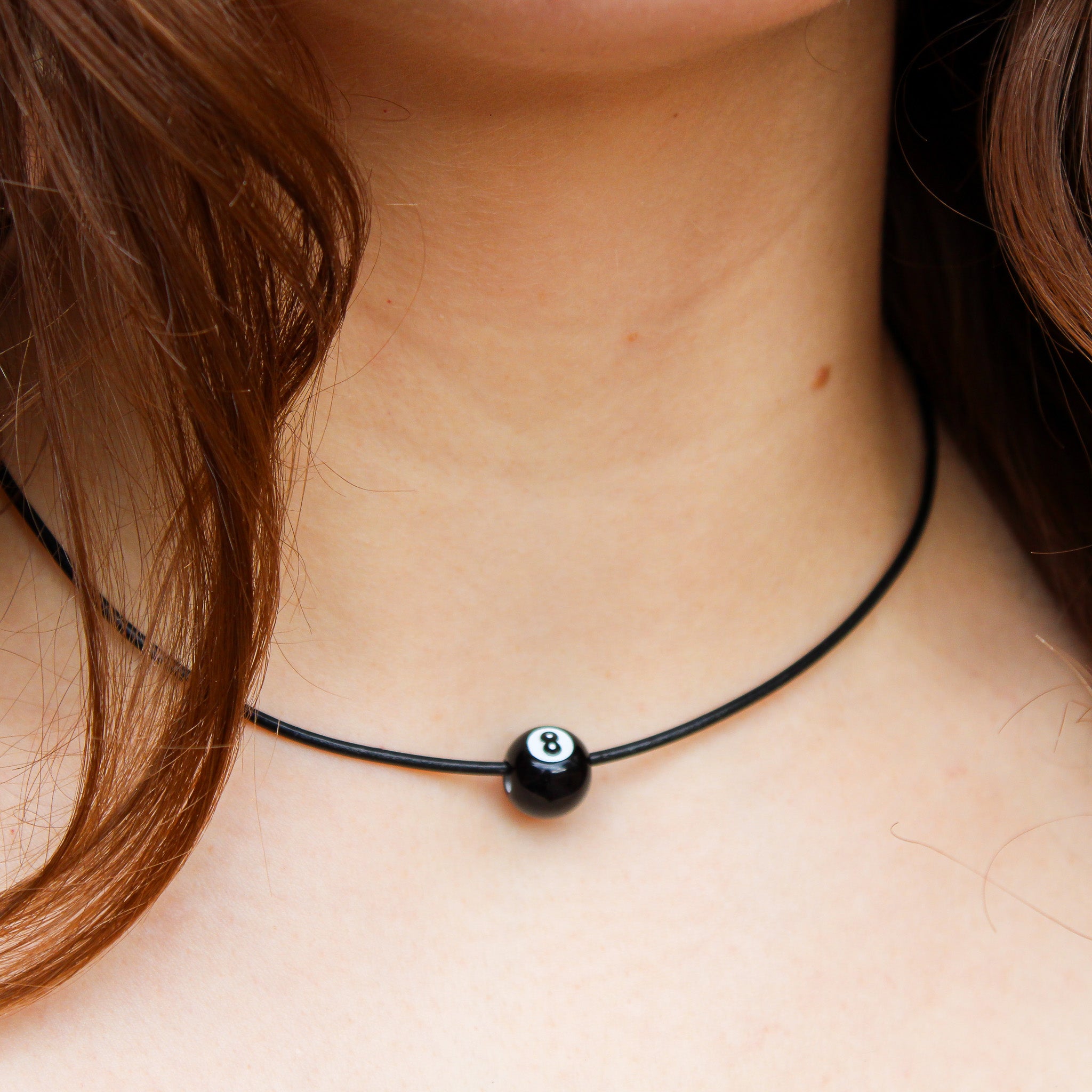 60s 8-ball bead leather choker necklace - remade