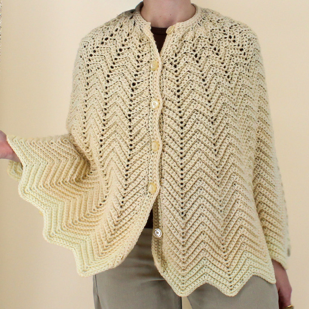 70s handknit sculptural chevron cape