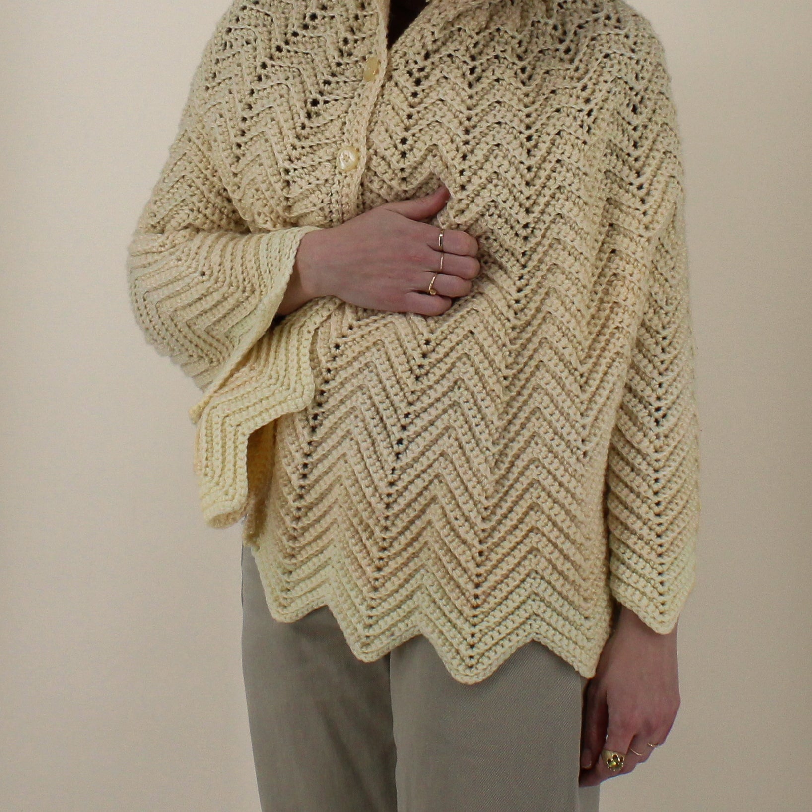 70s handknit sculptural chevron cape