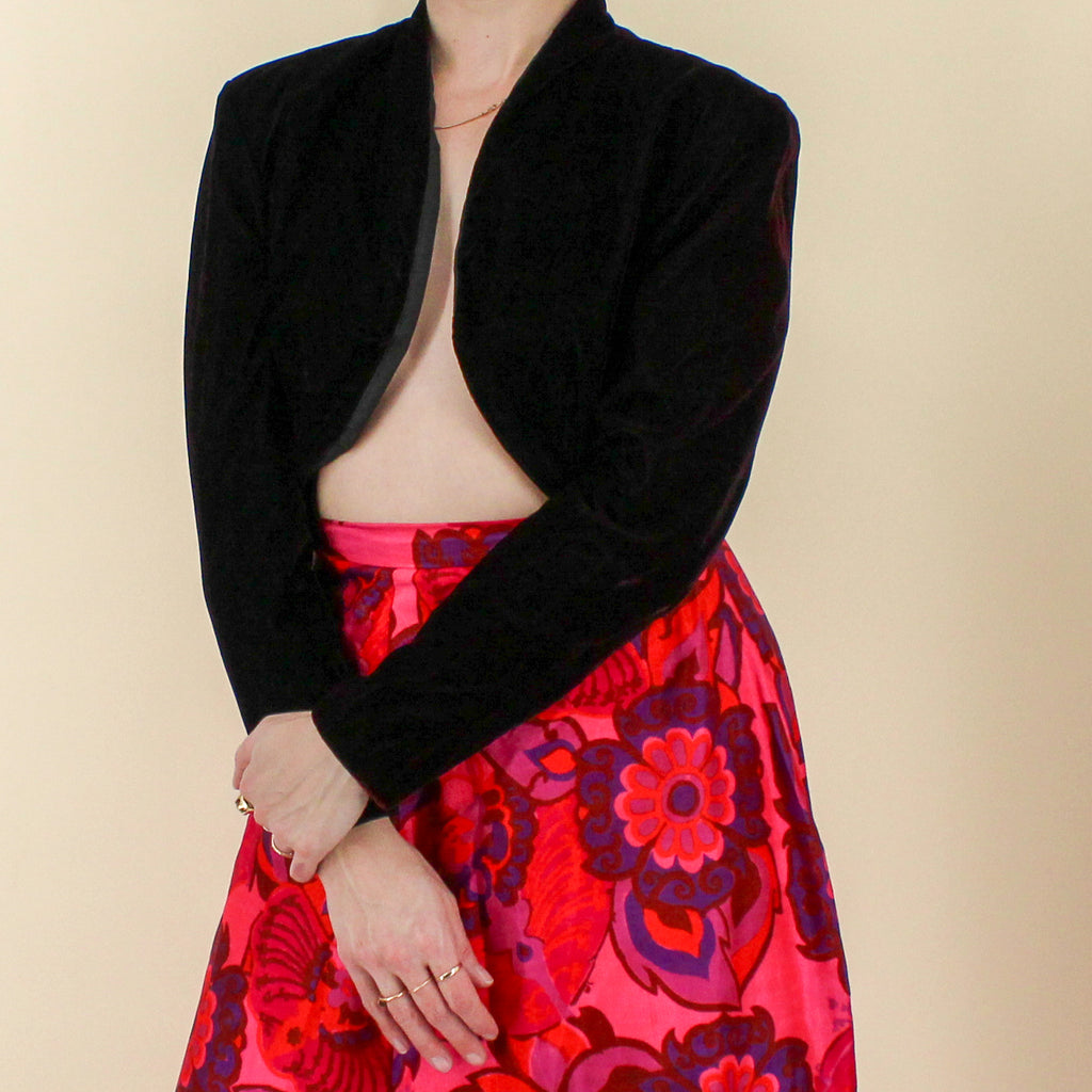 90s dark oxblood velvet bolero jacket