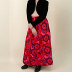 70s psychedelic floral dupioni silk maxi skirt