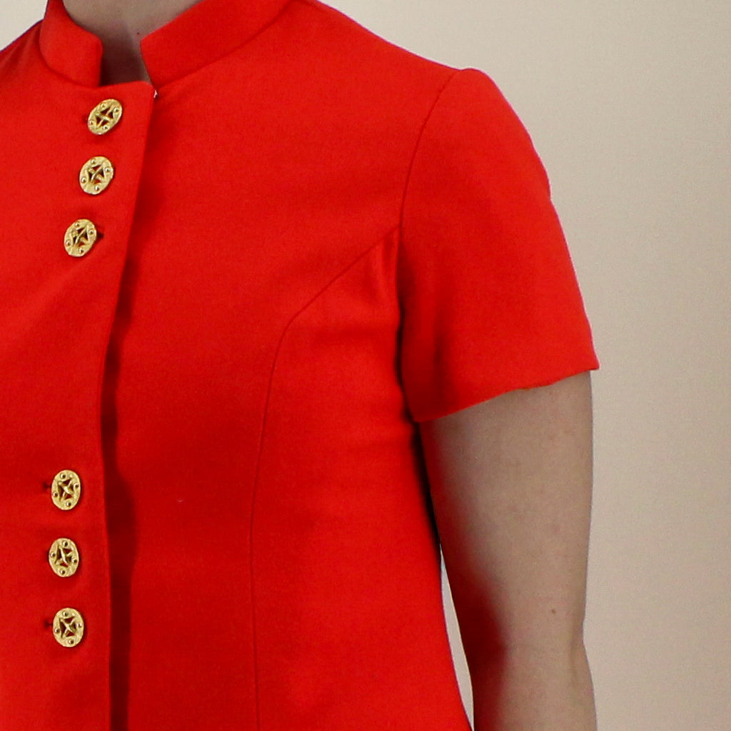 60s bright red-orange tailored mod dress