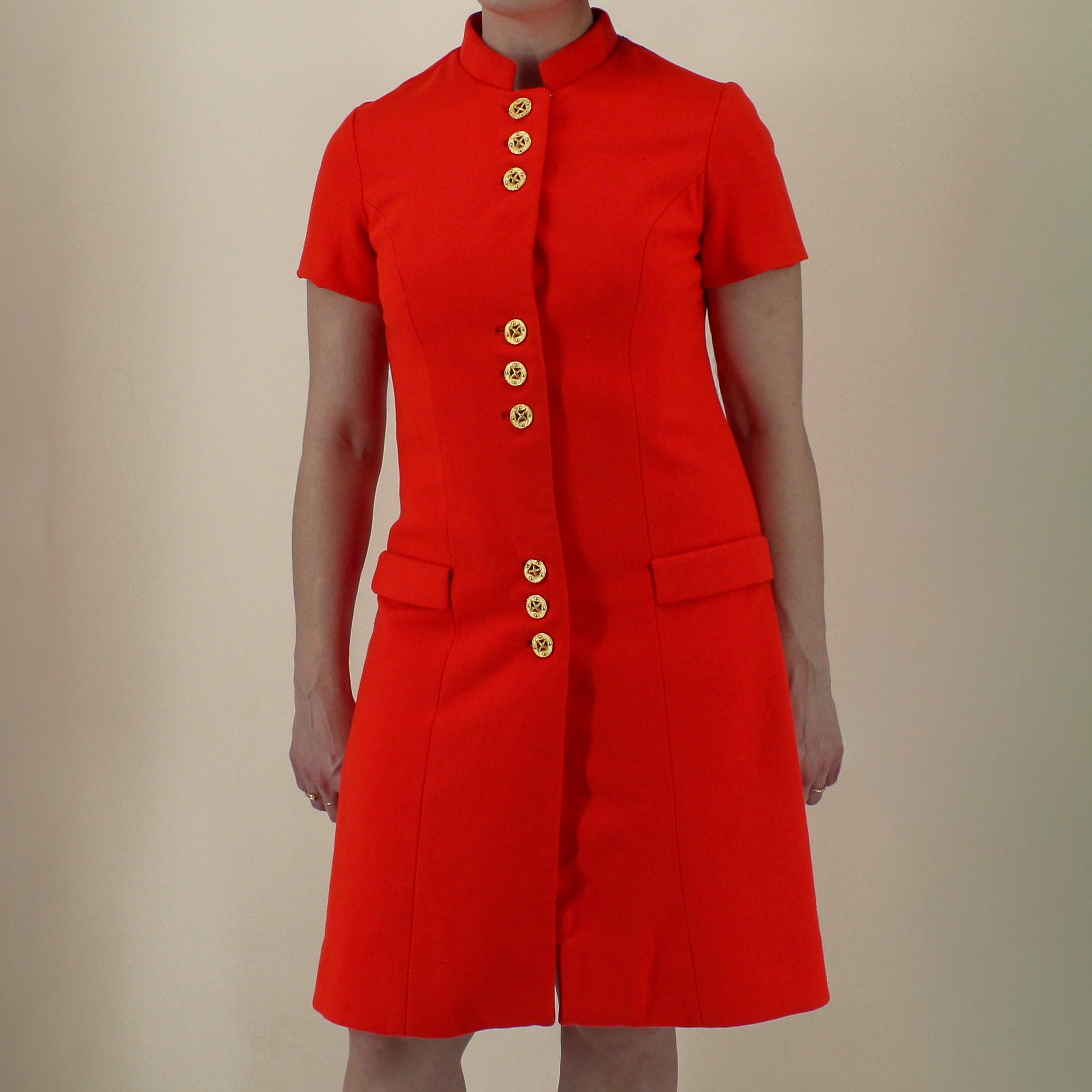 60s bright red-orange tailored mod dress