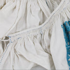 50s folk cropped blouse - hand-smocked neckline & wrists,  cutwork embroidery