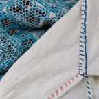 50s folk cropped blouse - hand-smocked neckline & wrists,  cutwork embroidery