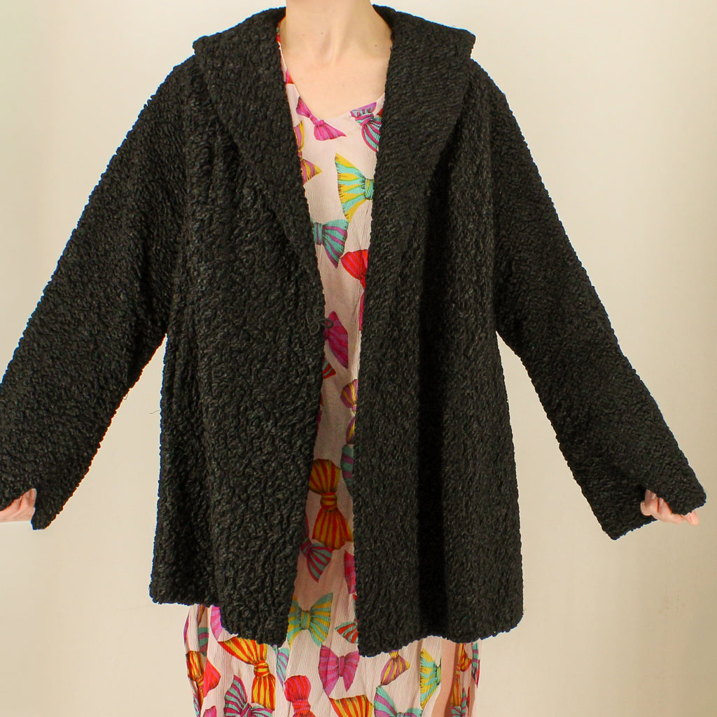 60s black karakulcha broadtail collared swing coat