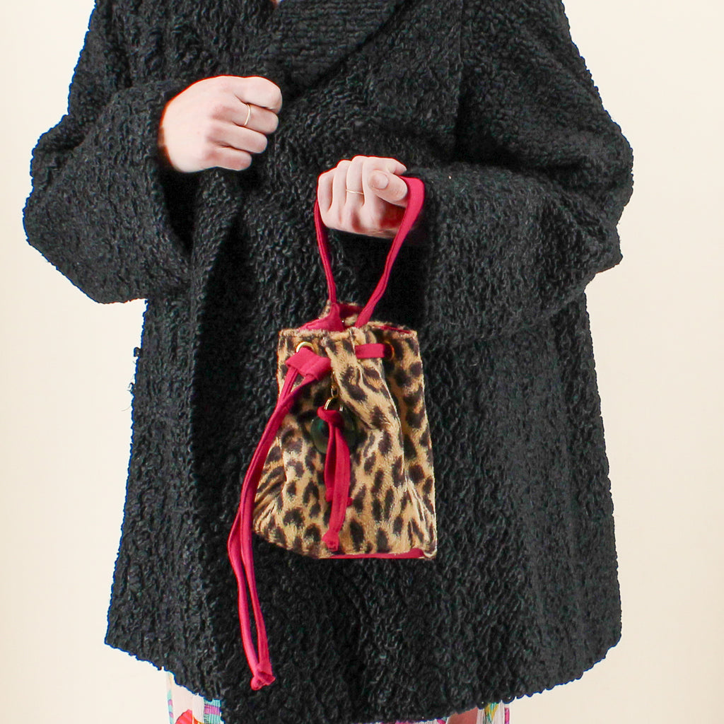 60s black karakulcha broadtail collared swing coat