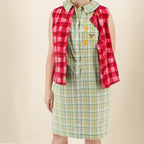 70s remade western embroidered plaid day dress