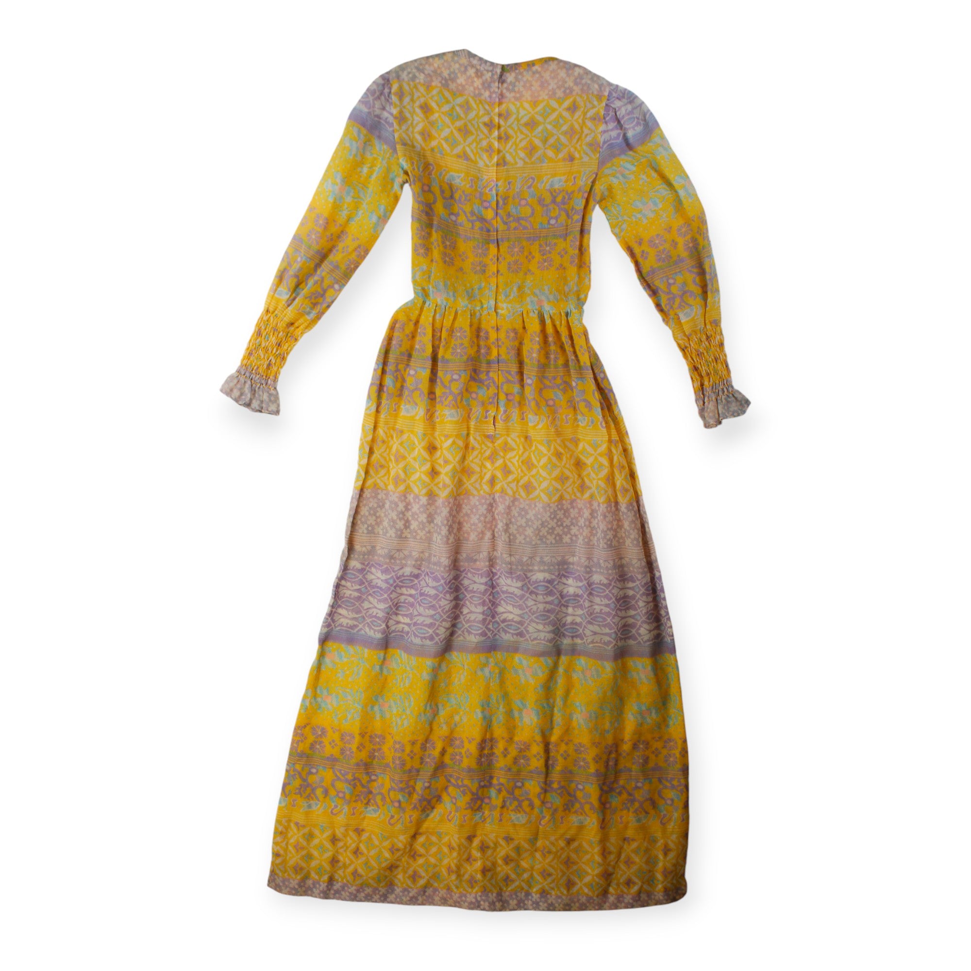 70s handmade yellow cotton voile prairie maxi dress