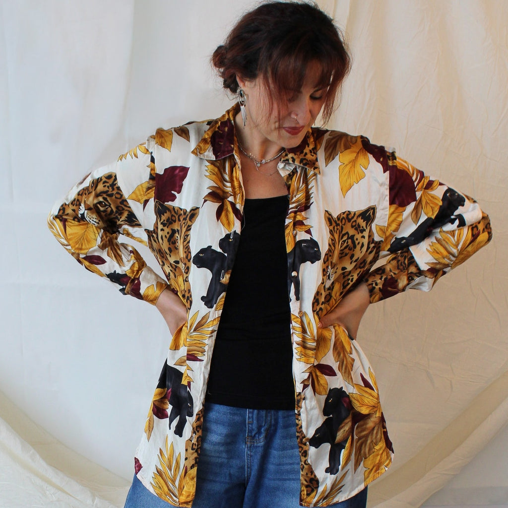 80s corey b. silk jungle print shirt