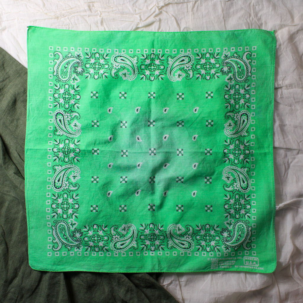 70s/80s Paris Accessories Green Paisley Bandana - Made in USA