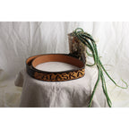 80s alaska antler buckle leather belt