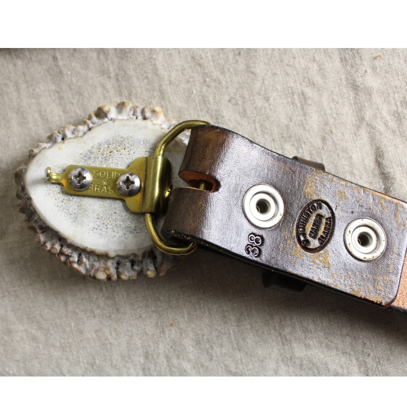 80s alaska antler buckle leather belt