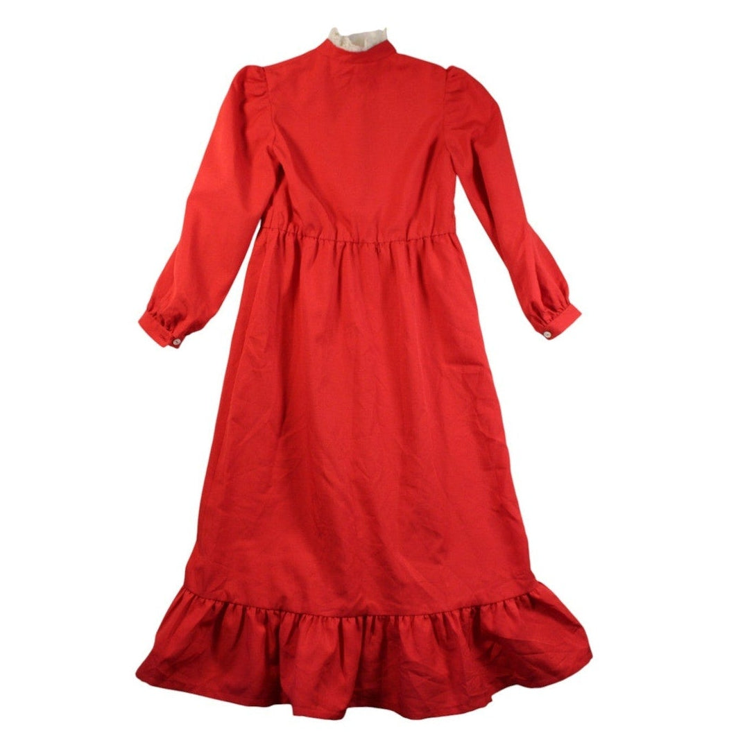 70s red lace trim prairie maxi dress