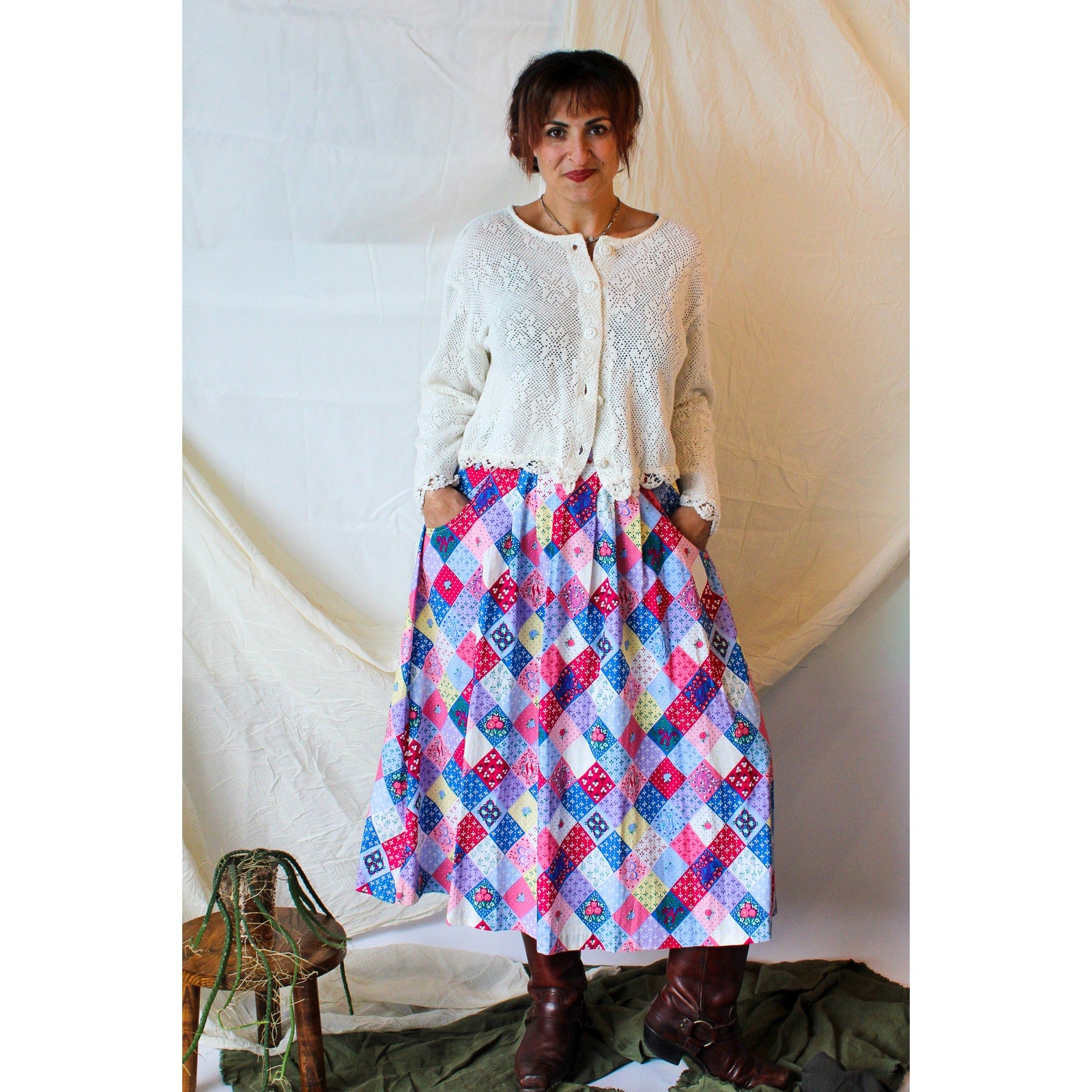 90s dwsf White Crochet cardigan large